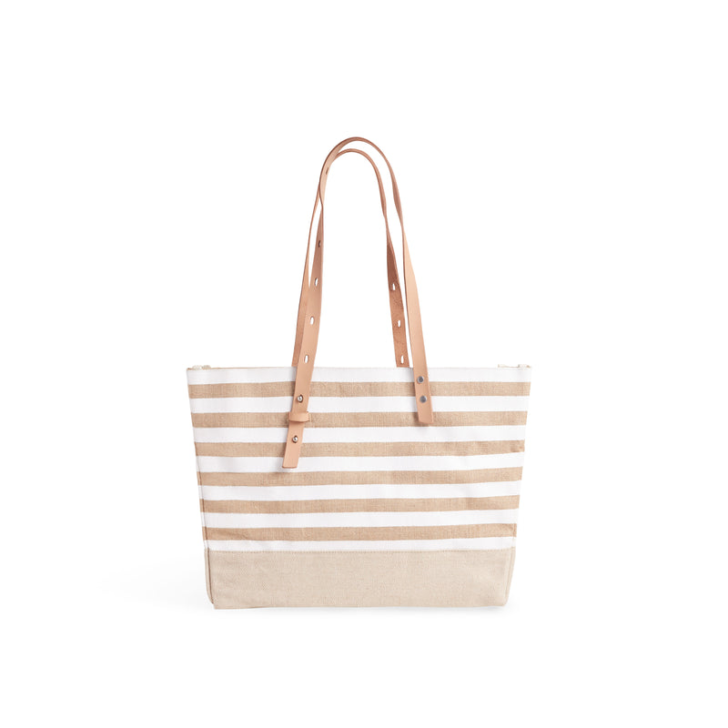 Shoulder Market Bag in White Stripe "Alphabet Collection"