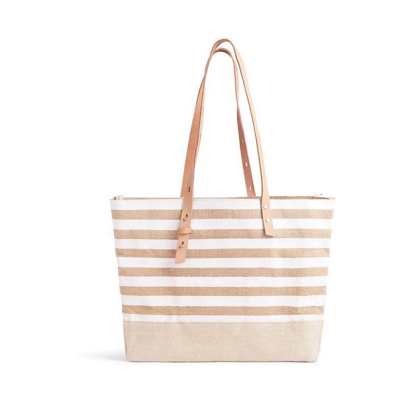 Shoulder Market Bag in White Stripe