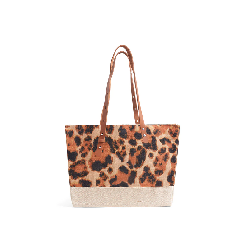 Shoulder Market Bag in Cheetah with Embroidery