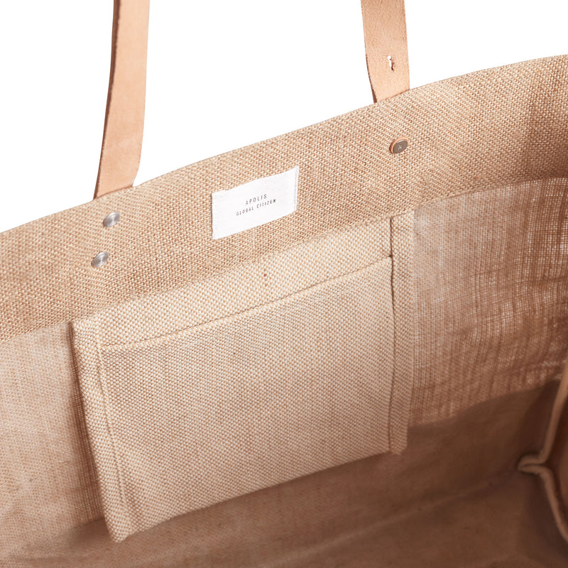 Shoulder Market Bag in Natural "Alphabet Collection"  with Rose Leather