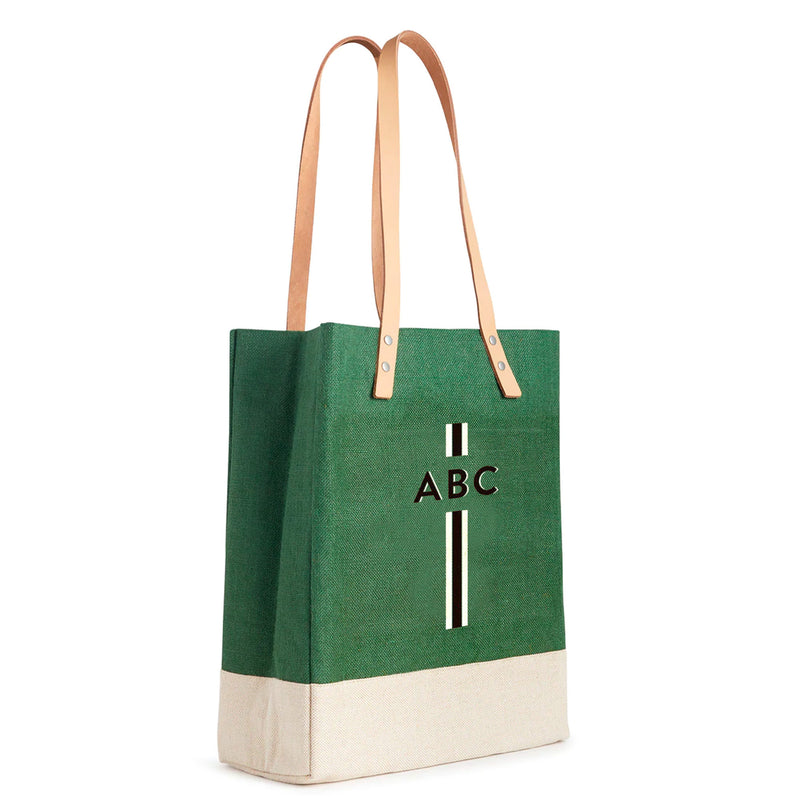 Wine Tote in Field Green with Black Monogram