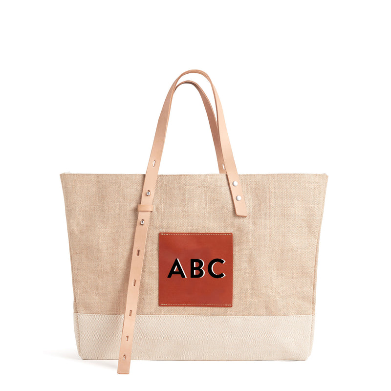 Shoulder Market Bag in Natural "Alphabet Collection" with Monogram
