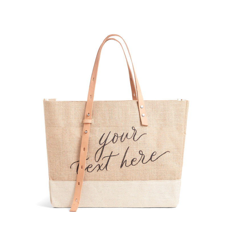 Shoulder Market Bag in Natural with Calligraphy