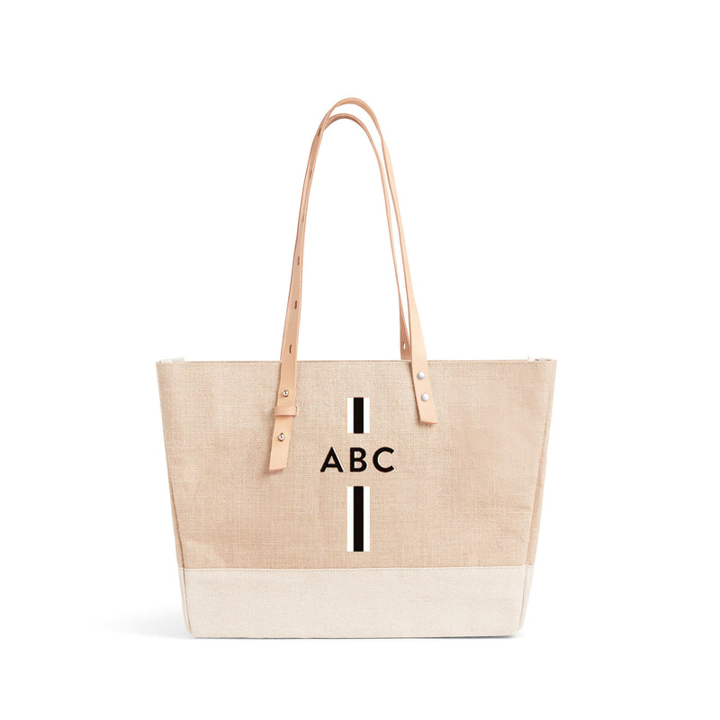 Shoulder Market Bag in Natural with Monogram